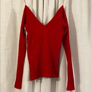 Red, Off Shoulder Sweater
